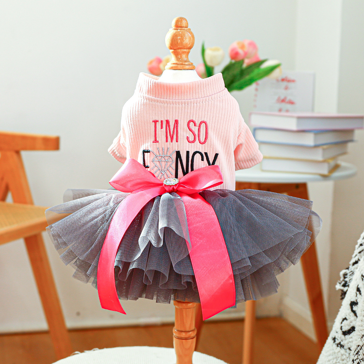 Elegant  Pet Wedding Costume Dog Tulle Tutu Dress with Sequin Bodice